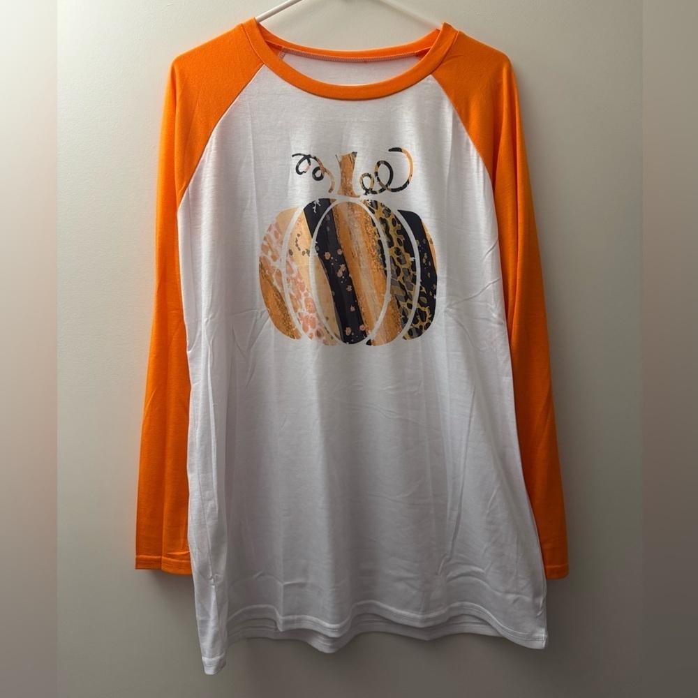 Orange and White Women’s Pumpkin Shirt NWOT
